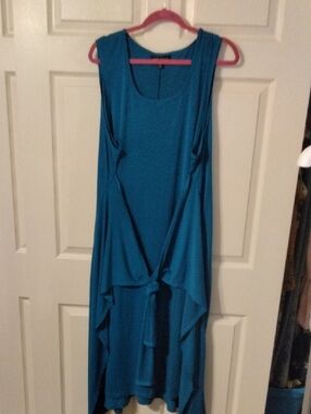 Lane Bryant Teal Sleeveless Fit And Flare Dress With Tie Waist